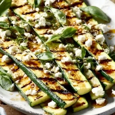 Grilled zucchini drizzled with honey and topped with goat cheese
