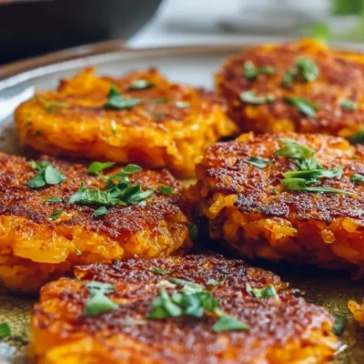 Healthy sweet potato hash browns served on a plate with garnishes