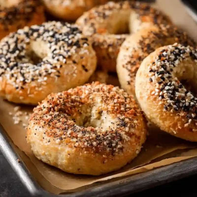 Homemade high-protein bagels freshly baked with healthy ingredients