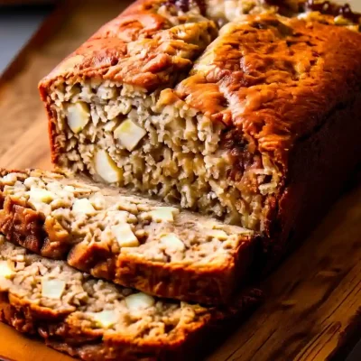 Apple Cinnamon Quick Bread sliced warm with tender apples and cinnamon crust