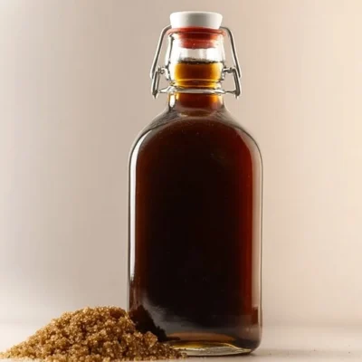 Homemade brown sugar syrup drizzled on pancakes