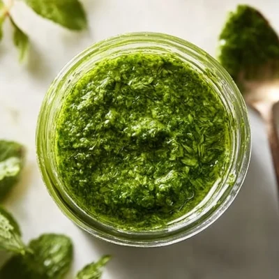 Bowls of Indian Mint Sauce garnished with fresh mint leaves.