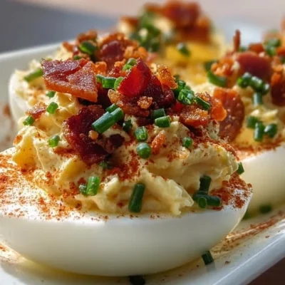 Irresistible Million Dollar Deviled Eggs topped with flavorful ingredients.