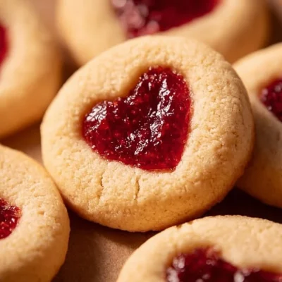 Freshly baked Jam Heart Cookies with colorful jam filling