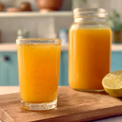 Homemade Jamu Juice recipe featuring turmeric and ginger ingredients.