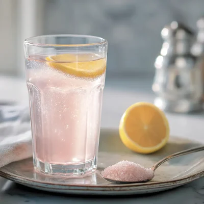Japanese pink salt recipe detox drink in a clear glass
