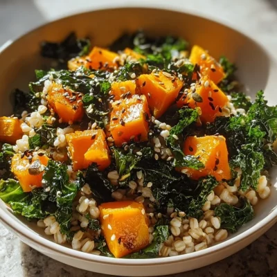 Delicious Kale and Sweet Potato Wild Rice Bowl with vibrant colors and fresh ingredients.