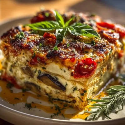 Layered Mediterranean Vegetable Lasagna with fresh vegetables and cheese
