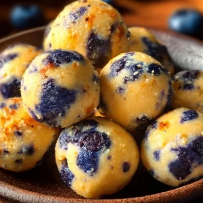 Lemon Blueberry Cottage Cheese Protein Bites stacked on a plate