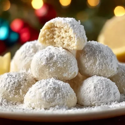 Delicious Lemon Cream Snowball Cookies dusted with powdered sugar