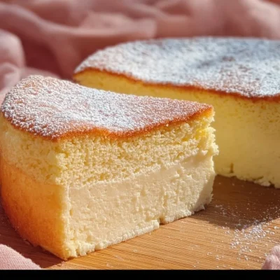A slice of Magic Custard Cake showcasing its creamy, layered texture and delicious appearance.
