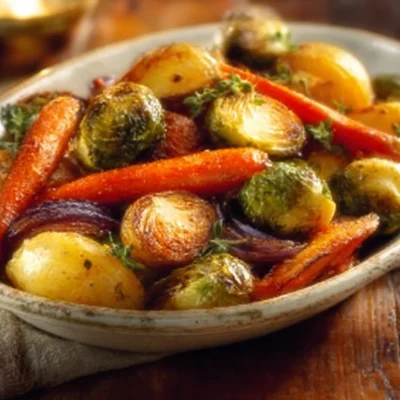 Maple Dijon Roasted Vegetables on a serving dish