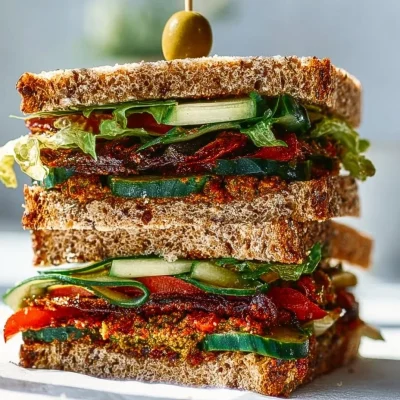 Mediterranean roast vegetables sandwich with sun-dried tomato pesto