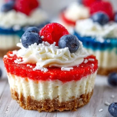 Red White and Blue Mini Cheesecakes decorated for a festive occasion