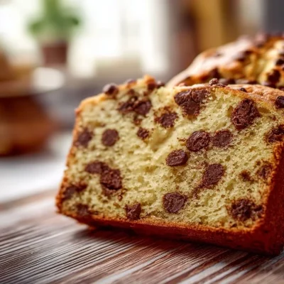 Moist chocolate chip bread fresh out of the oven, ideal for breakfast or dessert.