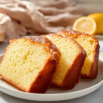 Moist Lemon Greek Yogurt Cake topped with lemon zest and fresh berries