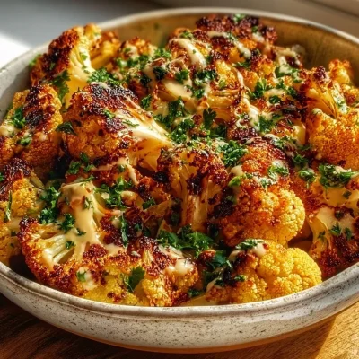 Moroccan Cauliflower with Tahini-Honey served on a plate