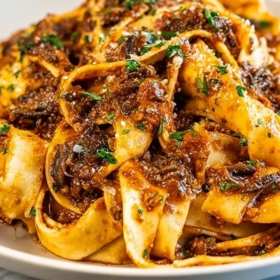 Delicious Mushroom Ragu served in a bowl with fresh herbs.