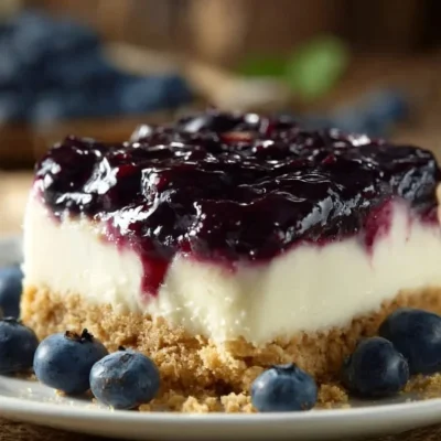 No bake blueberry cheesecake topped with fresh blueberries