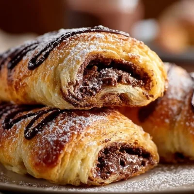 Nutella stuffed crescent rolls arranged on a plate for a delicious treat.