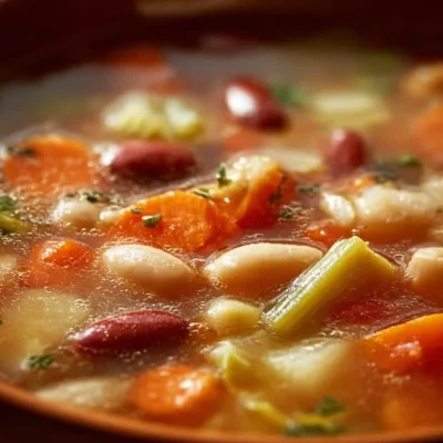 Bowl of Olive Garden-inspired vegetable soup filled with fresh vegetables