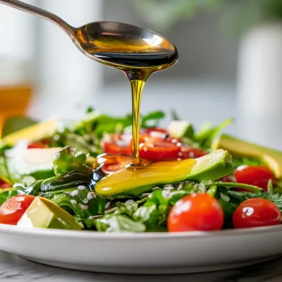 Olive oil drizzled on fresh salad greens for heart health