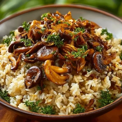 One-Pot Mushroom Rice dish ready to serve, featuring fresh mushrooms and spices.