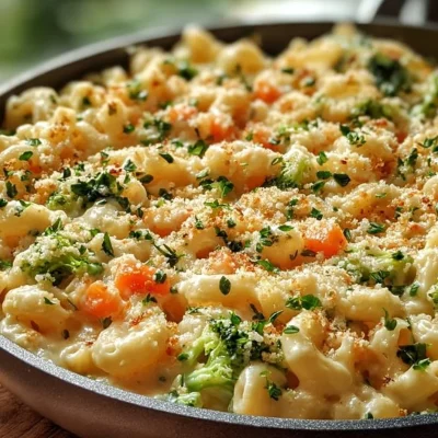 Creamy One Pot Veggie Mac and Cheese with colorful vegetables