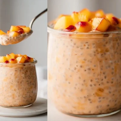 Delicious peach chia pudding with fresh peaches and chia seeds