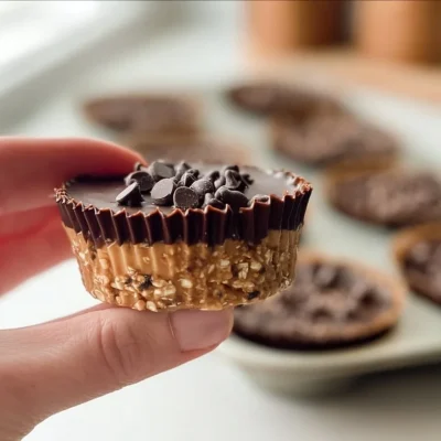 Peanut Butter Oat Cups topped with nuts and seeds for a healthy snack