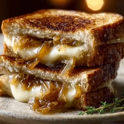 Delicious pear and apple grilled cheese sandwich with melted cheese