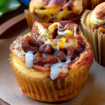 pumpkin cinnamon roll muffins cooling on a tray, cinnamon swirls and light vanilla glaze, golden and homemade