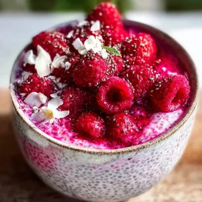 Delicious Raspberry Chia Pudding served in a glass with fresh raspberries on top