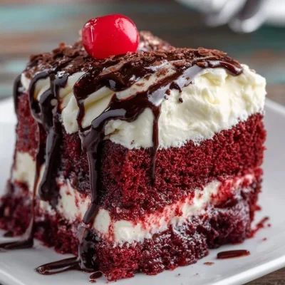 Delicious Red Velvet Brownie Cake topped with cream cheese frosting