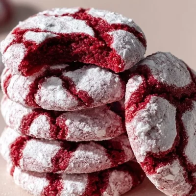 Delicious Red Velvet Crinkle Cookies displayed on a white plate.