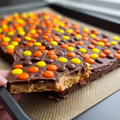 Delicious homemade Reese's Bark with chocolate and peanut butter layers