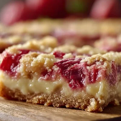 Delicious homemade rhubarb custard bars fresh out of the oven