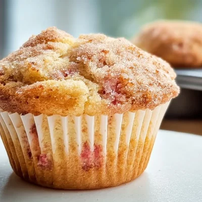 Freshly baked rhubarb muffins on a rustic wooden table
