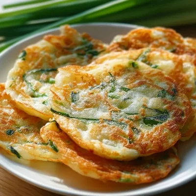 Crispy rice paper scallion pancakes served on a plate