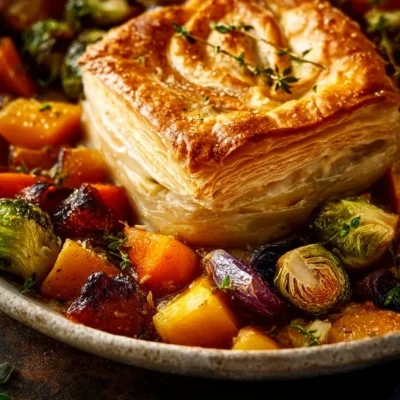 Delicious roasted autumn vegetable pot pies served in golden crusts