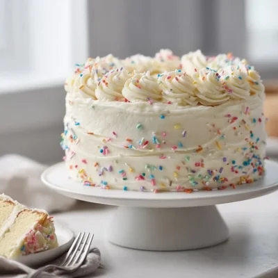 Simple birthday cake decorated with frosting and candles