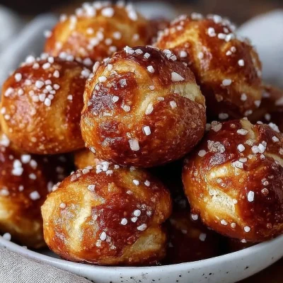 Golden brown sourdough pretzel bites served with mustard dip