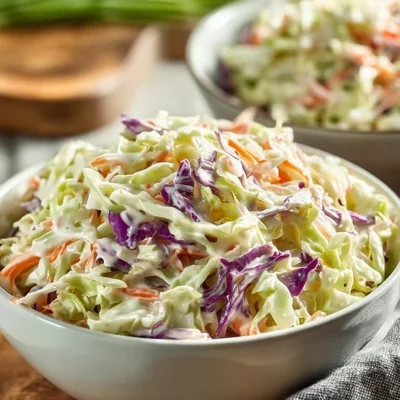 Delicious Southern coleslaw served in a bowl with a creamy dressing