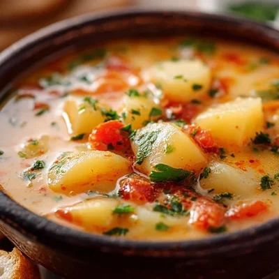 Bowl of spicy Cajun potato soup topped with green onions and served hot.
