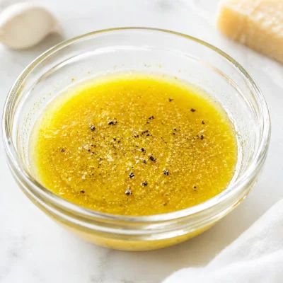 Spicy lemon vinaigrette with capers drizzled over fresh salad greens.