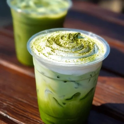 Starbucks Iced Matcha Latte served in a clear cup with ice and green matcha powder