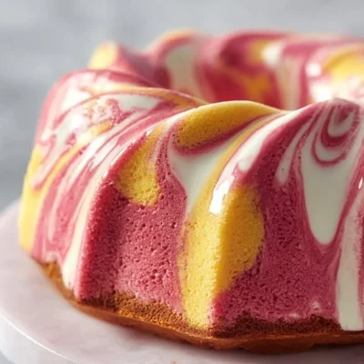 Delicious strawberry milkshake pound cake topped with fresh strawberries