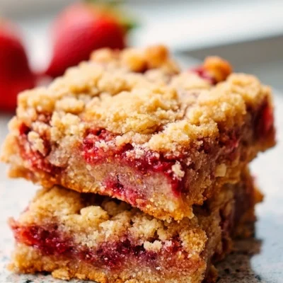 Delicious strawberry oatmeal crumble bars topped with a sweet oat crumble