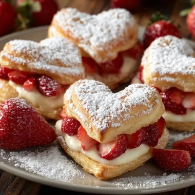 Strawberry Puff Pastry Danishes on a plate with fresh strawberries