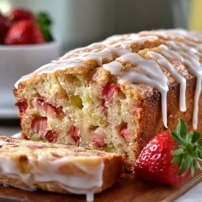 Delicious Strawberry Rhubarb Bread slice on a plate